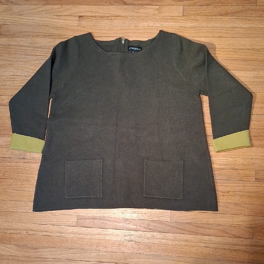 Cynthia Rowley Dark Olive Sweater with Pocket Accents 6272